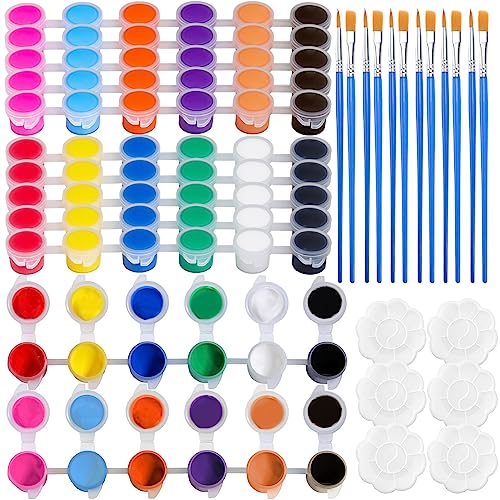 JEFFOUOO 6 Stück Mini Acrylfarben,Waschbaren Acryl Farben Set je 3ml mit 12 Farben 12 Pinseln und 6 Palette,Nachfüllbare Acrylfarbe Farbsets für Kinder Erwachsene Zuhause Geburtstag Klassenzimmer von JEFFOUOO