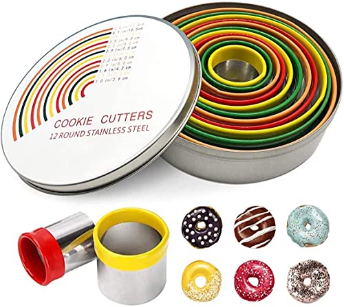Plätzchen Ausstecher Rund,Edelstahl Ausstechformen Rund,12 Stück Donut Ausstecher Runde Ausstechformen,Ringe Keksformen Cutter Set mit Aufbewahrungsbox,Backen Küche Zubehör für Plätzchen Keks Donut von JEFFOUOO