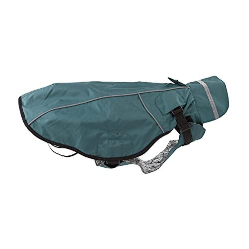 JEGGO Dry Dog, Regenmantel für Hunde, mit beidseitig zu öffnendem Reißverschluss, Wasser- und Winddicht, atmungsaktiv, mit Innenfutter zum Schutz vor Kälte (Grün-Blau, 38 cm) von JEGGO