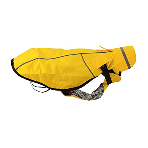 JEGGO Dry Dog, Regenmantel für Hunde, mit beidseitig zu öffnendem Reißverschluss, Wasser- und Winddicht, atmungsaktiv, mit Innenfutter zum Schutz vor Kälte (Gelb, 32 cm) von JEGGO