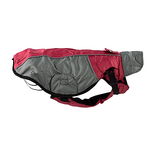 JEGGO High Heat, kälteabweisender Winter-Hundemantel, mit weichem Fleece-Innenfutter, Wasser- und Winddicht, optimale Passform, mit beidseitig zu öffnendem Reißverschluss (Weinrot/Grau, 56 cm) von JEGGO