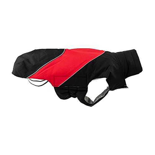 JEGGO Thermal Lining, kälteabweisender Winter-Hundemantel, mit wärmeisolierendem Thermofutter, wasser- und winddicht, optimale Passform, mit beidseitig zu öffnendem Reißverschluss (rot-schwarz, 52 cm) von JEGGO