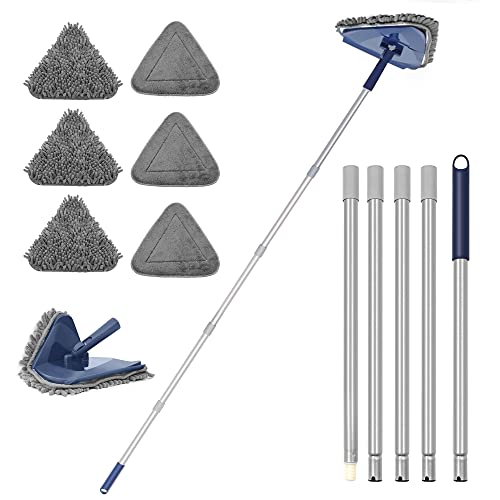 JEHONN Bodenwischer Wischmopp mit Langem Griff 200CM, 3-In-1 Wand Mop mit 6 Ersatz Mikrofaser Chenille Pads für Decke, Gemalte Wände, Fenster, Boden, Baseboard (Blau) von JEHONN