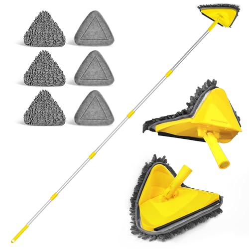 JEHONN Bodenwischer Wischmopp mit Langem Griff 202 cm, Verbessert 180° Zusammenklappbar Wandmop mit 6 Ersatz Mikrofaser Chenille Pads für Decke, Gemalte Wände, Fenster, Boden, Baseboard (Gelb) von JEHONN