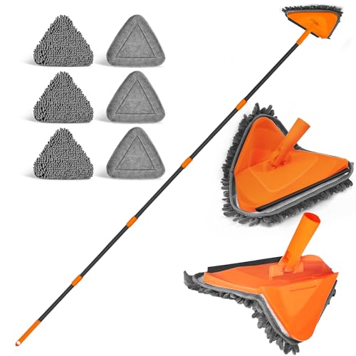 JEHONN Bodenwischer Wischmopp mit Langem Griff 202 cm, Verbessert 180° Zusammenklappbar Wandmop mit 6 Ersatz Mikrofaser Chenille Pads für Decke, Gemalte Wände, Fenster, Boden, Baseboard (Orange) von JEHONN