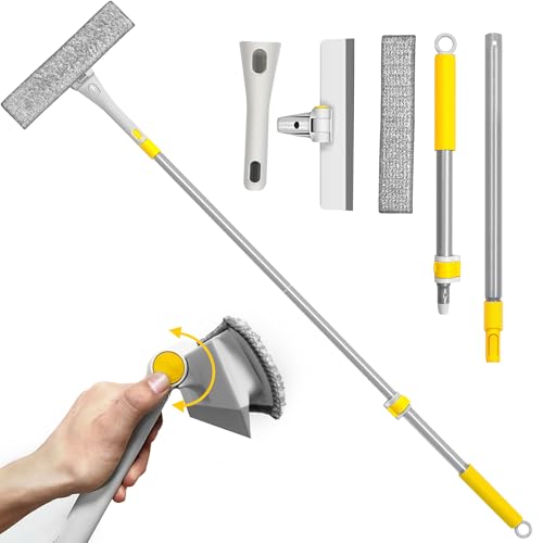 JEHONN Fensterputzer mit 126 cm Teleskopstange, Fensterreiniger Set Professioneller Fensterwischer mit Squeegee und Mikrofasertuch für Glaswand Auto Haus Küche von JEHONN
