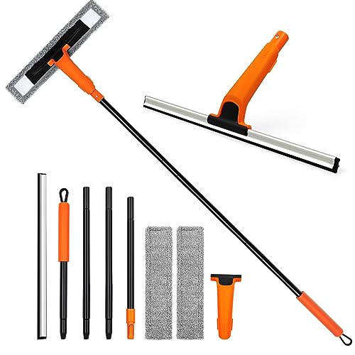 JEHONN Lavavetri Telescopico, 2 In 1 Pulisci Vetri Professionale Con 152CM Manico Lunga, 2 Panni in Microfibra per Pulizia Finestra Alte Interni Esterni Specchio Specchio Parabrezza Bagno Casa Auto von JEHONN