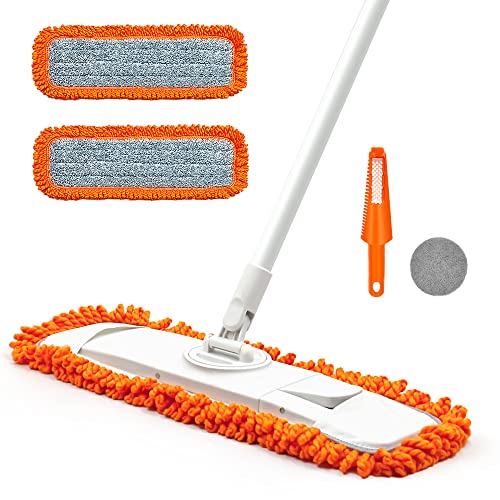 JEHONN Wischmopp Bodenwischer mit 2 Mikrofaser Mop Pads, 127 cm Flachmopp für Hartholz, Laminat, Fliesen, Marmor von JEHONN