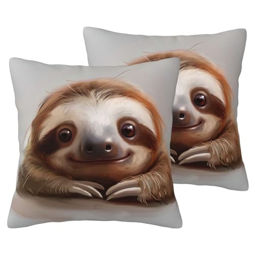 JEJEA Bezaubernder Faultier-Kissenbezug aus Leinenimitat, 2 Sets, dekorative Kissenbezüge für Wohnzimmer, Bett, Sofa von JEJEA