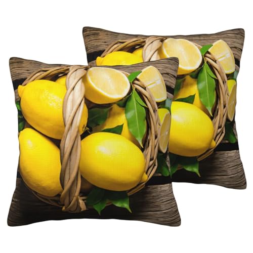 JEJEA Ein Korb-Kissenbezug mit Zitronen-Druck, Leinenimitat, 2 Sets, dekorative Kissenbezüge für Wohnzimmer, Bett, Sofa JEJEA Ein Korb-Kissenbezug mit Zitronen-Druck, Leinenimitat, 2 Sets, dekorative Kissenbezüge für Wohnzimmer, Bett, Sofa von JEJEA