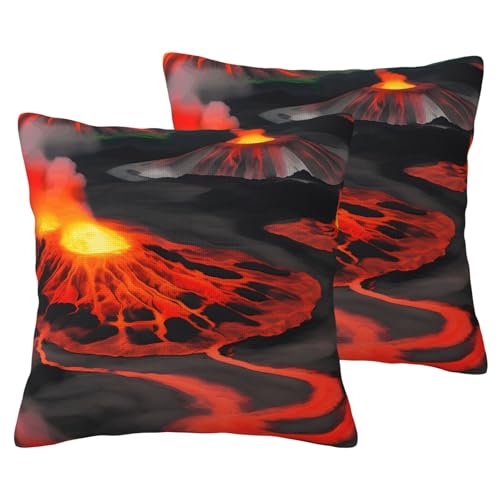 JEJEA Kilauea Kissenbezug aus Leinenimitat, Motiv: Vulkane, 2 Sets, dekorative Kissenbezüge für Wohnzimmer, Bett, Sofa von JEJEA