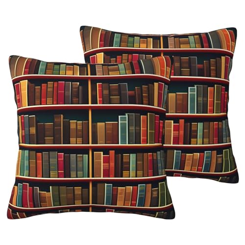 JEJEA Kissenbezug aus Leinenimitat, Bücherregal, 2 Sets, dekorative Kissenbezüge für Wohnzimmer, Bett, Sofa von JEJEA