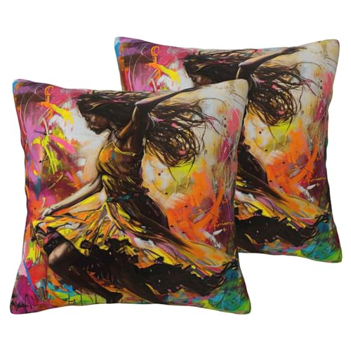 JEJEA Kissenbezug aus Leinenimitat, Motiv: Tanz mit Musikdruck, 2 Sets, dekorative Kissenbezüge für Wohnzimmer, Bett, Sofa von JEJEA