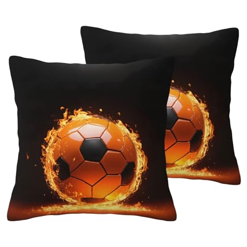 JEJEA Kissenbezug aus Leinenimitat mit Fußballdruck, 2 Sets, dekorative Kissenbezüge für Wohnzimmer, Bett, Sofa von JEJEA