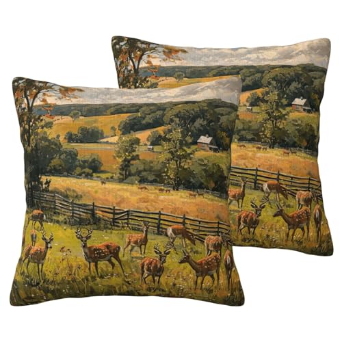 JEJEA Kissenbezug aus Leinenimitat mit Hirsch-Motiv, dekorative Kissenbezüge für Wohnzimmer, Bett, Sofa, 2 Sets von JEJEA