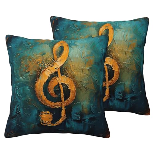 JEJEA Kissenbezug aus Leinenimitat mit Musik-Symbol-Druck, 2 Sets, dekorative Kissenbezüge für Wohnzimmer, Bett, Sofa von JEJEA