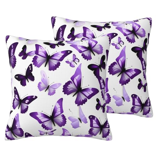JEJEA Kissenbezug aus Leinenimitat mit Schmetterlings-Aufdruck, 2 Sets, dekorative Kissenbezüge für Wohnzimmer, Bett, Sofa, Weiß / Violett von JEJEA