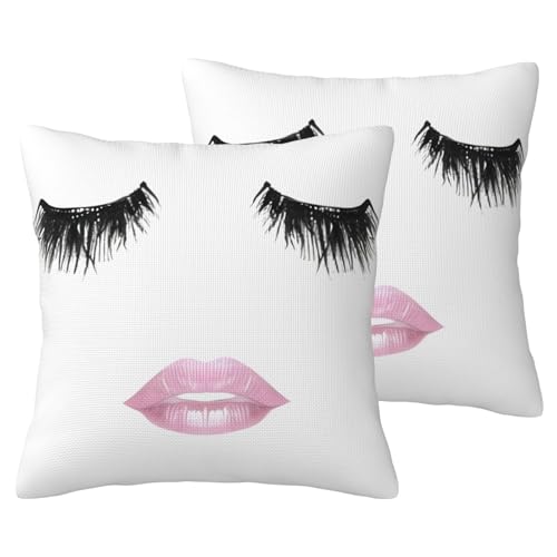 JEJEA Kissenbezug aus Leinenimitat mit weißem Druck, 2 Sets, dekorative Kissenbezüge für Wohnzimmer, Bett, Sofa von JEJEA