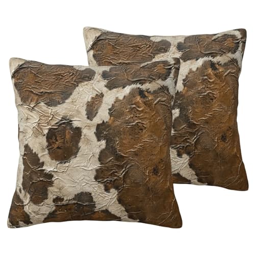 JEJEA Kissenbezug aus braunem Rindsleder, Kunstdruck, Leinenimitat, 2 Sets, dekorative Kissenbezüge für Wohnzimmer, Bett, Sofa von JEJEA