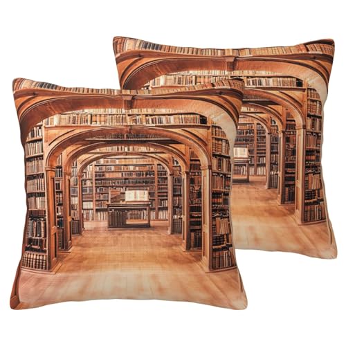 JEJEA Kissenbezug mit Bibliotheks-Bücherregal-Druck, Leinenimitat, 2 Sets, dekorative Kissenbezüge für Wohnzimmer, Bett, Sofa JEJEA Kissenbezug mit Bibliotheks-Bücherregal-Druck, Leinenimitat, 2 Sets, dekorative Kissenbezüge für Wohnzimmer, Bett, Sofa von JEJEA