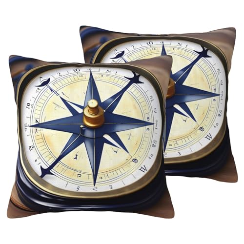 JEJEA Kissenbezug mit Segelboot-Motiv, nautischer Kompass, Leinenimitat, 2 Sets, dekorative Kissenbezüge für Wohnzimmer, Bett, Sofa von JEJEA