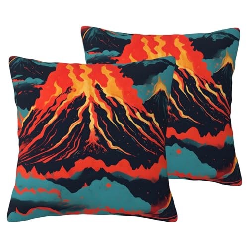 JEJEA Kissenbezug mit Vulkan-Druck, Leinenimitat, 2 Sets, dekorative Kissenbezüge für Wohnzimmer, Bett, Sofa von JEJEA