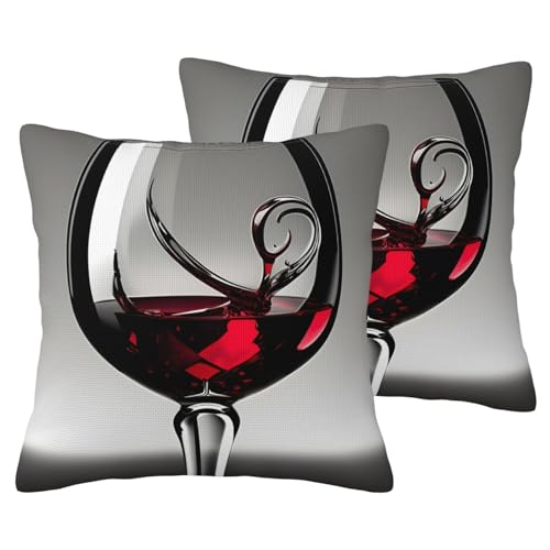 JEJEA Kissenbezug mit Weinglas-Druck, Leinenimitat, 2 Sets, dekorative Kissenbezüge für Wohnzimmer, Bett, Sofa von JEJEA