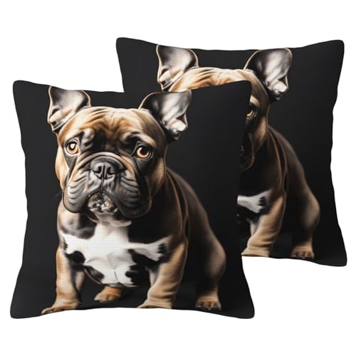 JEJEA Kissenbezug mit langen Ohren, französische Bulldogge, Leinenimitat, 2 Sets, dekorative Kissenbezüge für Wohnzimmer, Bett, Sofa von JEJEA