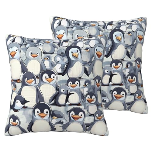JEJEA Kissenbezug mit süßem Baby-Pinguin-Skizzendruck, Leinenimitat, 2 Sets, dekorative Wurfkissenbezüge für Wohnzimmer, Bett, Sofa von JEJEA