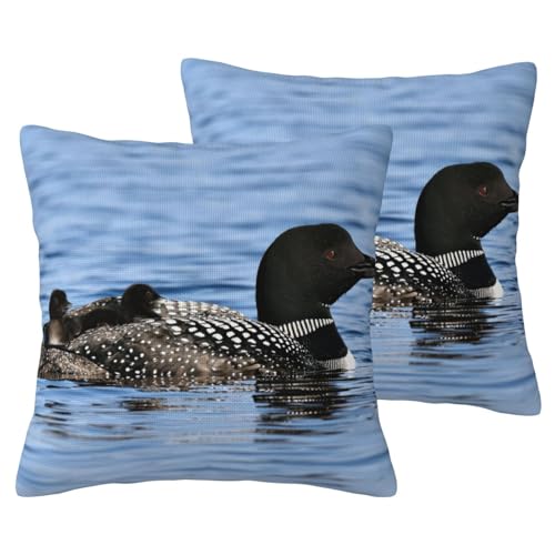 JEJEA Loon Birds Print Leinen-Kissenbezug, 2 Sets, dekorative Kissenbezüge für Wohnzimmer, Bett, Sofa JEJEA Loon Birds Print Leinen-Kissenbezug, 2 Sets, dekorative Kissenbezüge für Wohnzimmer, Bett, Sofa von JEJEA