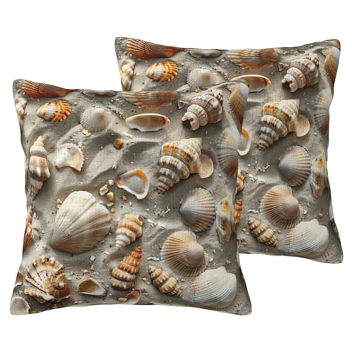 JEJEA Muscheln Sanddruck Leinenimitat Kissenbezug - 2 Sets, dekorative Wurfkissenbezüge für Wohnzimmer, Bett, Sofa von JEJEA