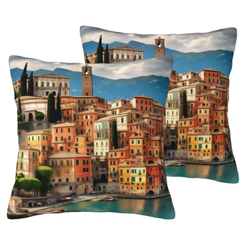 JEJEA Schöner Kissenbezug aus Leinenimitat mit Italien-Druck, 2 Sets, dekorative Kissenbezüge für Wohnzimmer, Bett, Sofa von JEJEA