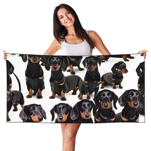 JEJEA Strandtuch mit Dackel-Motiv, 70 x 140 cm, schnell trocknend, für Badezimmer, Bad, Pool, Schwimmhandtücher, Geschenk für Männer und Frauen von JEJEA