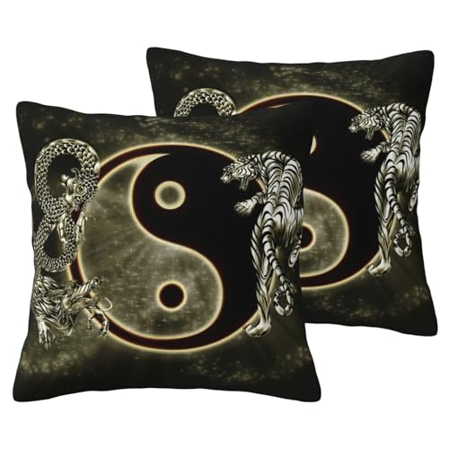 JEJEA Yin Yang Kissenbezug mit Drachen-Motiv, Leinen, 2 Sets, dekorative Kissenbezüge für Wohnzimmer, Bett, Sofa JEJEA Yin Yang Kissenbezug mit Drachen-Motiv, Leinen, 2 Sets, dekorative Kissenbezüge für Wohnzimmer, Bett, Sofa von JEJEA