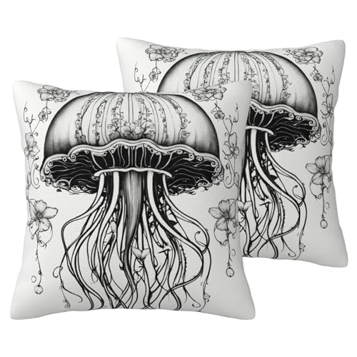 Kissenbezug aus Leinenimitat, Quallenmuster, 2 Sets, dekorative Kissenbezüge für Wohnzimmer, Bett, Sofa von JEJEA