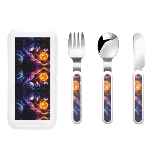 Planet Print Besteck-Set, sichere Löffel und Gabeln, Messer, Edelstahl, spülmaschinenfest von JEJEA