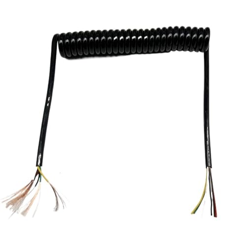 JEJKSXZTO Spiral-Stromkabel, Spiral-Netzkabel, flexibles Spiralfederkabel, 5 Adern, 0,5 mm², Feder-Teleskopdraht, erweiterbares schwarzes Stromkabel(Stretch 3 meter) von JEJKSXZTO