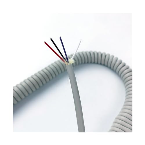 JEJKSXZTO Spiralkabel, Spiral-Netzkabel, flexibles Spiralfederkabel, 4-adrig, 0,3 mm, quadratisches Spiral-Netzkabel, Teleskopkabel, grauer Zugfederdraht, Kupferkern, hochelastisches Kabel von JEJKSXZTO