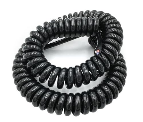 Spiralkabel, gewickeltes Netzkabel, flexibles Spiralfederkabel, 3-adriges elektrisches dehnbares Kabel, 0,5 mm², 2,5 m, 5 m, 7,5 m, schwarzes Netzkabel mit Feder(3 Core 14awg,Line length 5 meter) von JEJKSXZTO