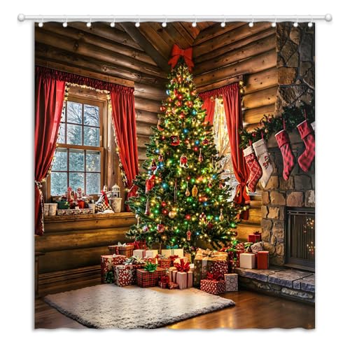 JEJOMEAG Frohe Weihnachten Duschvorhang Weihnachtsbaum Bauernhaus Winter Urlaub Stoff Badezimmer Dekor Vorhang mit Haken, 70 B x 70 H JEJOMEAG Frohe Weihnachten Duschvorhang Weihnachtsbaum Bauernhaus Winter Urlaub Stoff Badezimmer Dekor Vorhang mit Haken, 70 B x 70 H von JEJOMEAG