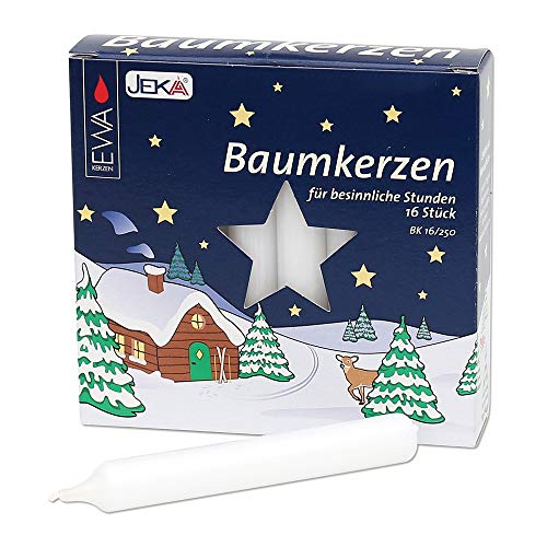 JEKA - Ebersbacher Kerzen 16er Baumkerzen weiß 14 cm x 14 cm x 115 cm, Unparfümiert, Minimalistisch, Indoor, Metallic Container, Wohnraumdekoration, Kerze JEKA - Ebersbacher Kerzen 16er Baumkerzen weiß 14 cm x 14 cm x 115 cm, Unparfümiert, Minimalistisch, Indoor, Metallic Container, Wohnraumdekoration, Kerze von Buosha