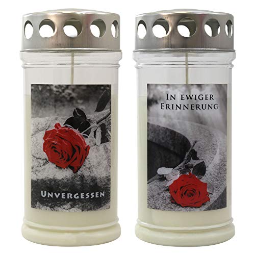 JEKA Kerzen GmbH Gedenkkerzen Grablichter mit Motiv Rose 2er Set ca. (ØxH) 75 x 170 mm von Jeka