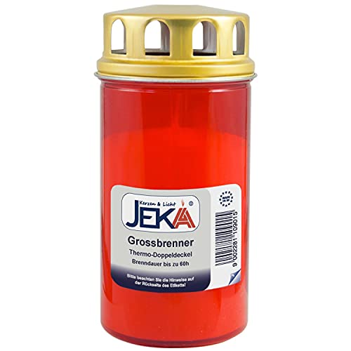 Grabkerze, Großbrenner rot, Thermo-Doppel-Deckel, Jeka, Ebersbacher Kerzen von JEKA