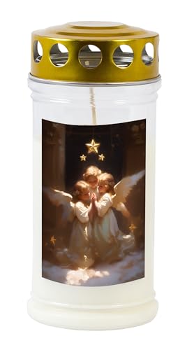 Grabkerze - Gedenkkerze Motiv Drei Engelchen 70-90 Std. Brenndauer Trauerkerze - Langlebig, 100% Pflanzenöl, Weiß mit Golddeckel TLB Grabkerze - Gedenkkerze Motiv Drei Engelchen 70-90 Std. Brenndauer Trauerkerze - Langlebig, 100% Pflanzenöl, Weiß mit Golddeckel TLB von JEKA