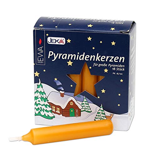 JEKA 1 Packung mit 18 Pyramidenkerzen, Natur, ca. Ø 17-18 mm Länge 105 mm. Inkl. 1 Dekohelden24 Feuerzeug dazu von JEKA