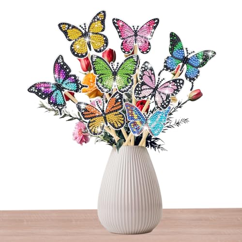 JEKRWNOY 8 Stück Diamond Painting Schmetterling, 5D Diamond Painting Art für Garten Deko-Erwachsene Kinder Schmetterling Bilder Gartendekoration für Draußen und Drinnen Balkon Deko von JEKRWNOY