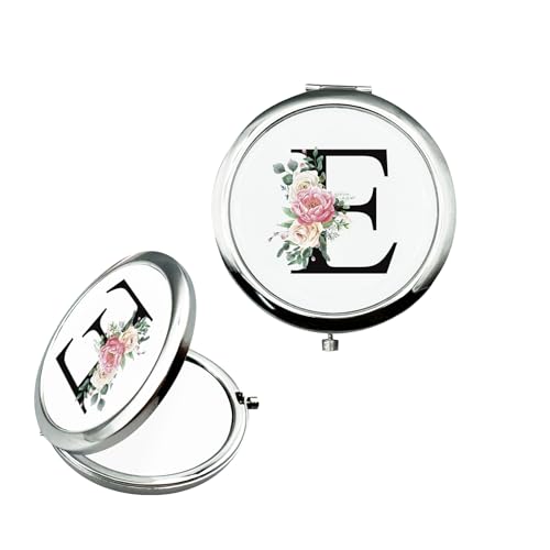 JEKUGOT Personalisierter Schminkspiegel Kleiner Spiegel Taschenspiegel Brautgeschenke Verlobungsgeschenke Personalisiertes Geschenk Spiegel A-Z Geschenke für Frauen Geburtstagsgeschenke(E) von JEKUGOT