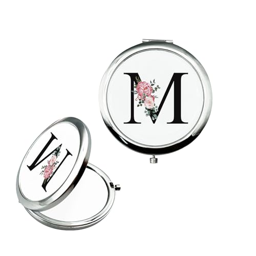 JEKUGOT Personalisierter Schminkspiegel Kleiner Spiegel Taschenspiegel Brautgeschenke Verlobungsgeschenke Personalisiertes Geschenk Spiegel A-Z Geschenke für Frauen Geburtstagsgeschenke(M) von JEKUGOT
