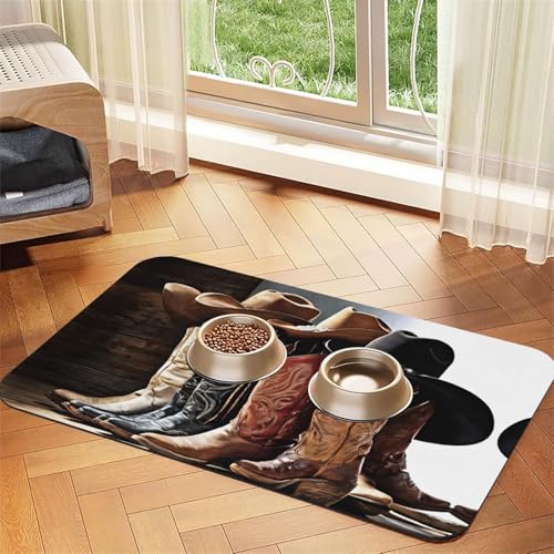 Cowboy-Tischdecke mit schwarzem Hut und Westernstiefeln, saugfähig, perfekt für Hunde, Katzen und andere Haustiere von JEKYDOSD