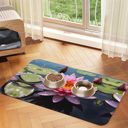 JEKYDOSD Saugfähige Leder-Tischdecke mit Lotusblumen-Aufdruck, perfekt für Hunde, Katzen und andere Haustiere von JEKYDOSD
